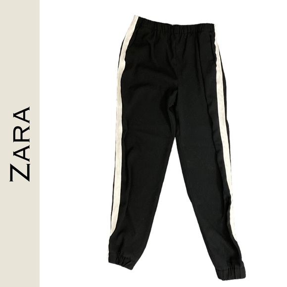 Zara Pants - Zara Woman Black White Stripe Jogger Pants | Size Small | Faux Activewear